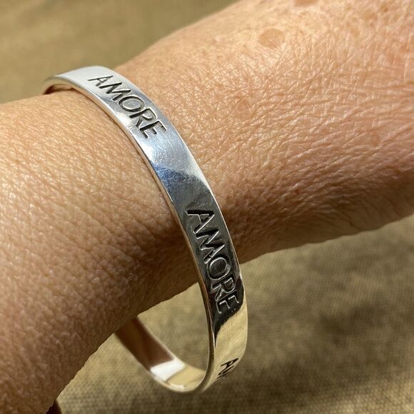 Solid 925 Sterling Silver Amore Bangle Bracelet - Picture 4 of 10